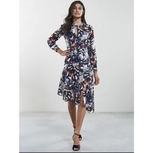 REISS Aria Burnout Printed Asymmetrical Midi Dress Size 6 US